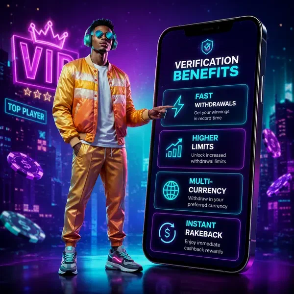 Player verifying identity at Post-Verification Benefits portal with smartphone interface