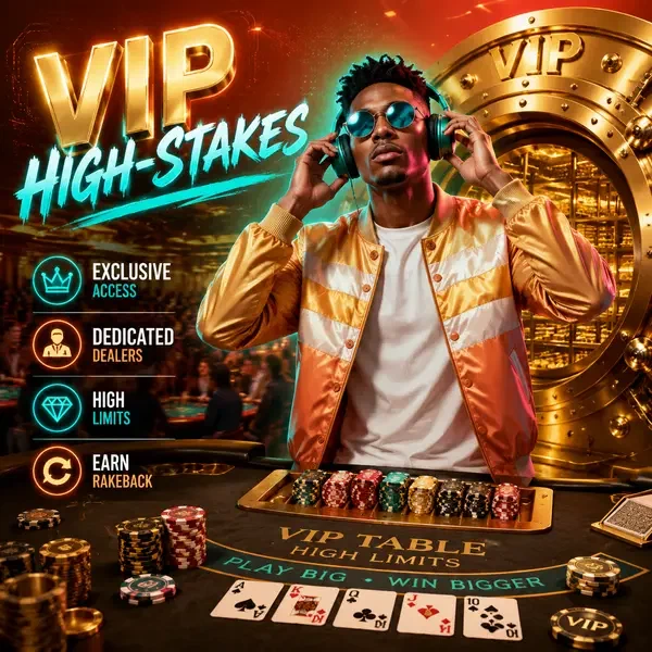 VIP player adjusting headphones at SlotsDJ live dealer table with golden vault gleaming