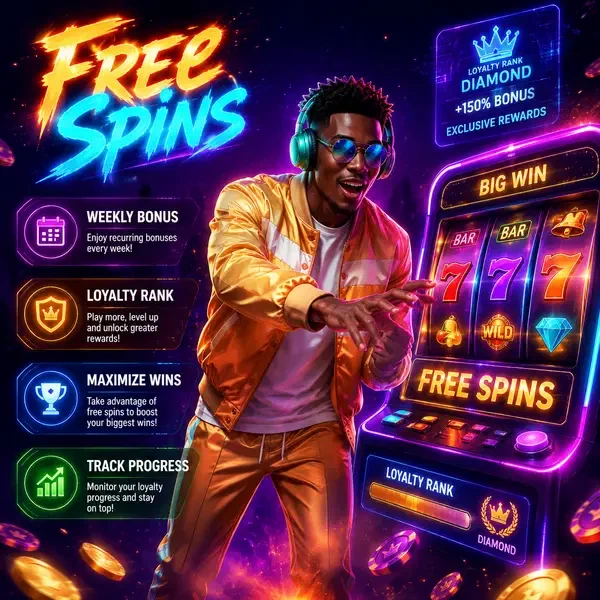 Player reaching for free spins at SlotsDJ weekly bonus interface