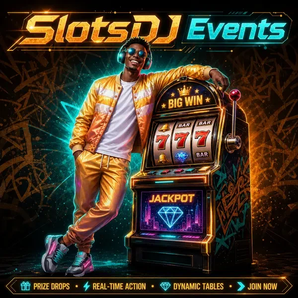 Stylish player enjoying slot tournaments at SlotsDJ with spinning reels and prize drop excitement